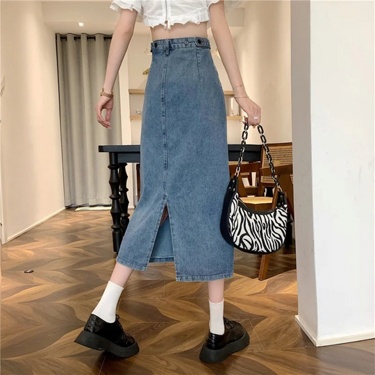 Heidi-Mode | Taille Lockere Unterseite Lange Jeansrock