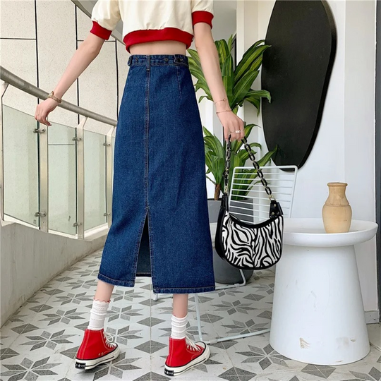 Heidi-Mode | Taille Lockere Unterseite Lange Jeansrock