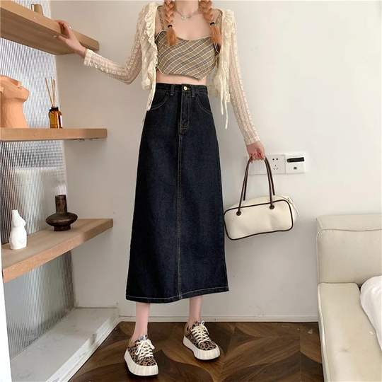 Heidi-Mode | Taille Lockere Unterseite Lange Jeansrock