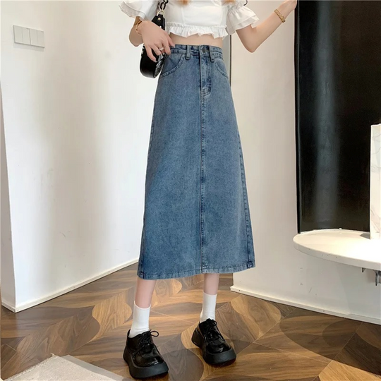 Heidi-Mode | Taille Lockere Unterseite Lange Jeansrock
