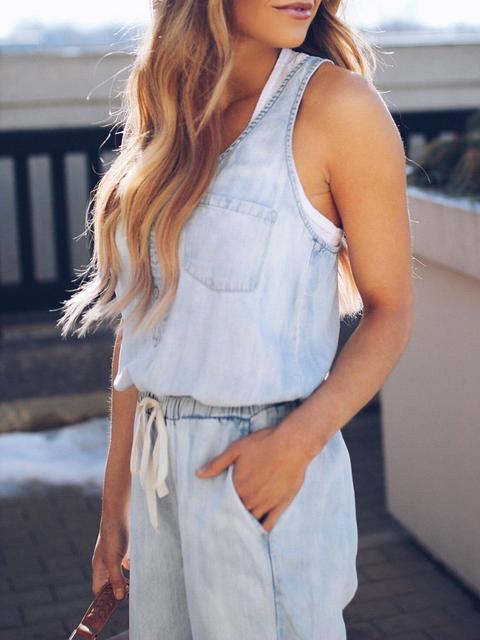 Heidi-Mode | Slim Ärmellos Taille Denim Jumpsuit