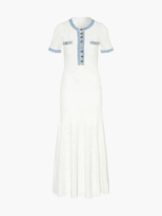 Heidi-Mode | Maxi-Kleid - Dekorative Strick mit Fransen-Denim-Einsatz