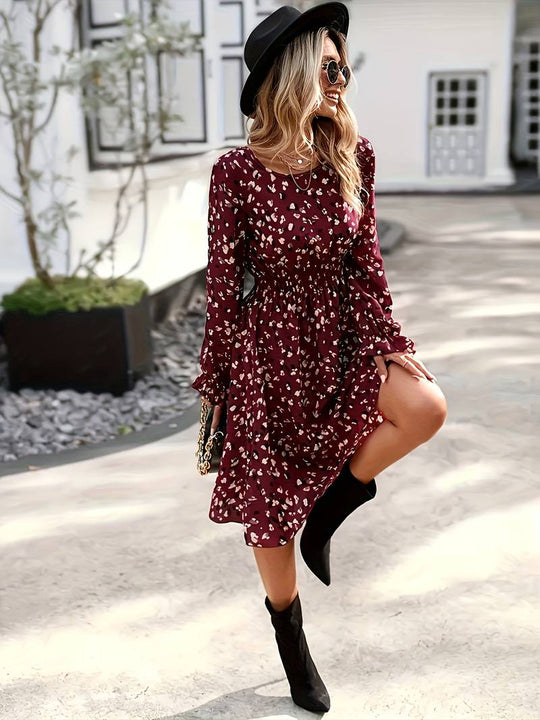 Heidi – allover-print-langarmkleid für frühling und herbst