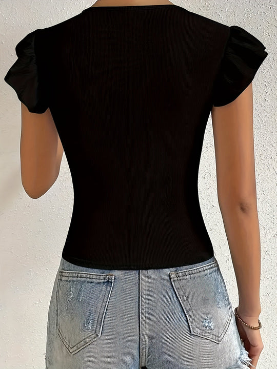 Heidi-Mode | Schwarzes T-shirt mit Rüschen für Damen