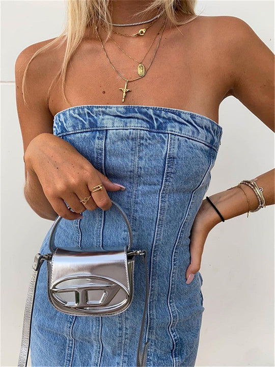 Heidi-Mode | Strapless Coole Damenkleid mit Jeans Look