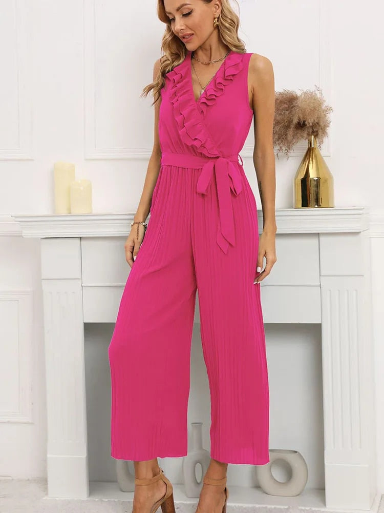 Heidi-Mode | Posh Pleats Gürtel Rüsche Jumpsuit