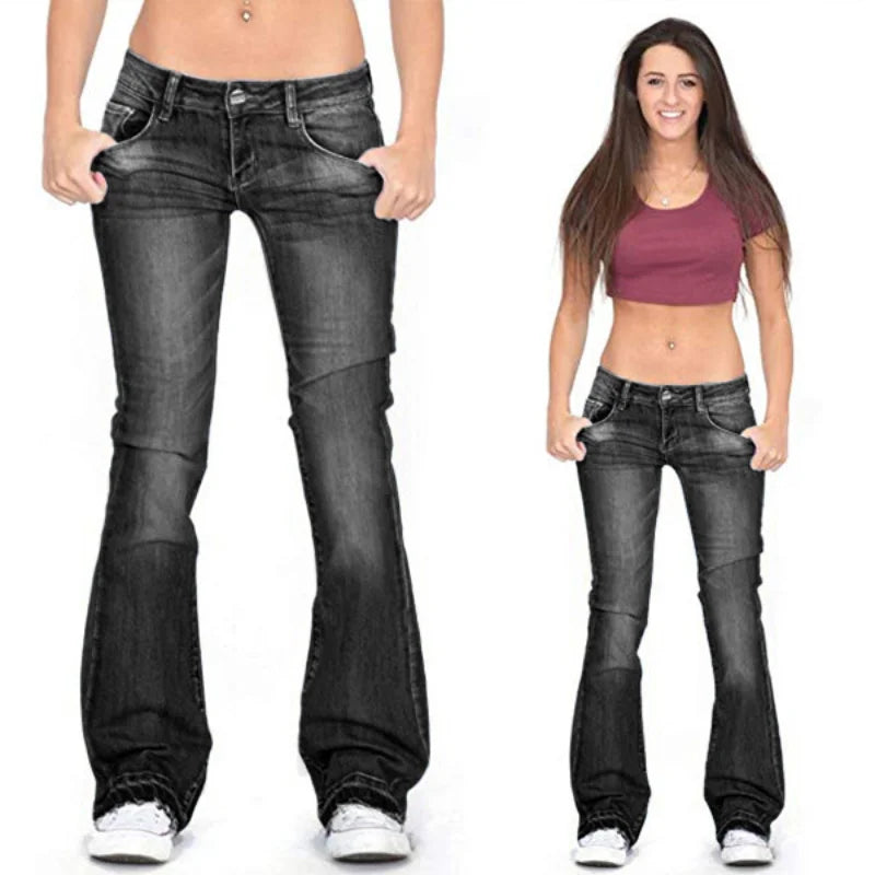 Heidi-Mode | Damen Low Rise Flared Jeans: Lässige Vintage Skinny Bell Bottom Jeans