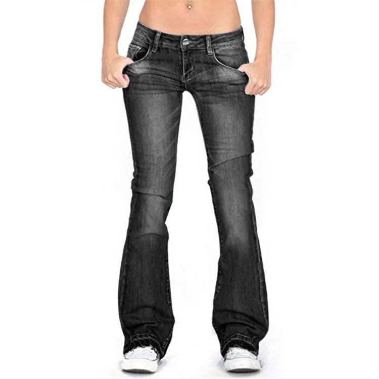 Heidi-Mode | Damen Low Rise Flared Jeans: Lässige Vintage Skinny Bell Bottom Jeans