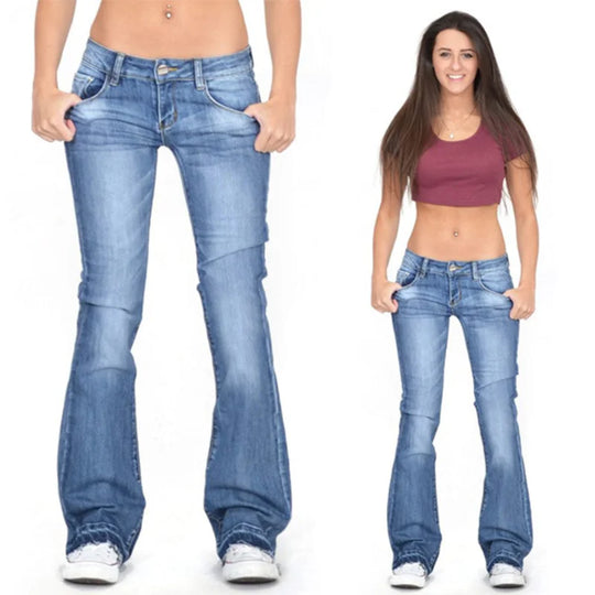 Heidi-Mode | Damen Low Rise Flared Jeans: Lässige Vintage Skinny Bell Bottom Jeans
