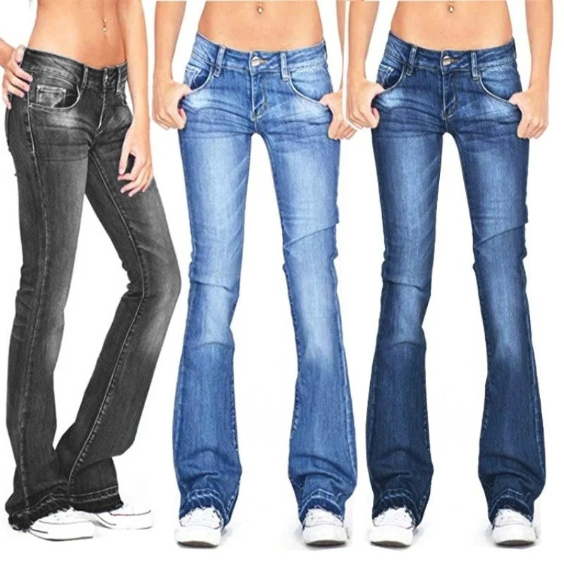 Heidi-Mode | Damen Low Rise Flared Jeans: Lässige Vintage Skinny Bell Bottom Jeans