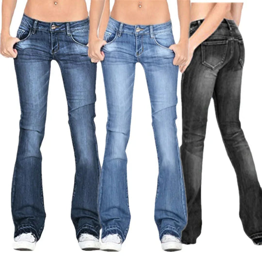 Heidi-Mode | Damen Low Rise Flared Jeans: Lässige Vintage Skinny Bell Bottom Jeans