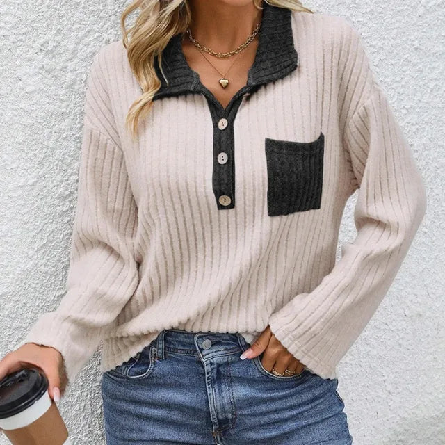 Heidi-Mode | Trendy Damen Strickpullover mit Tasche
