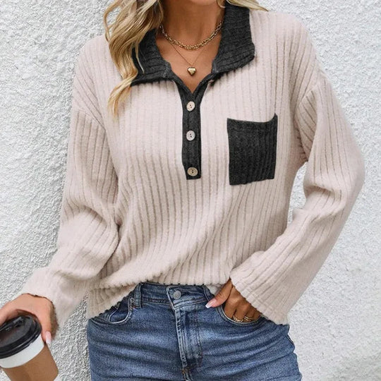 Heidi-Mode | Trendy Damen Strickpullover mit Tasche