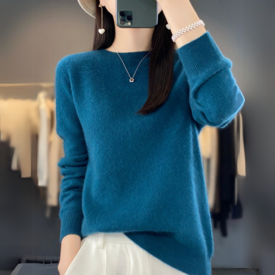 Heidi-Mode | Bequemer Blauer Kaschmirpullover mit Rundhalsausschnitt aus Wolle