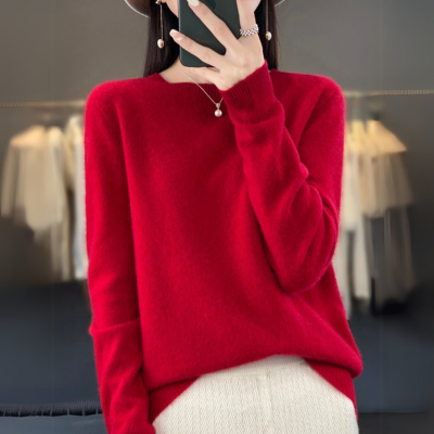 Heidi-Mode | Bequemer Blauer Kaschmirpullover mit Rundhalsausschnitt aus Wolle