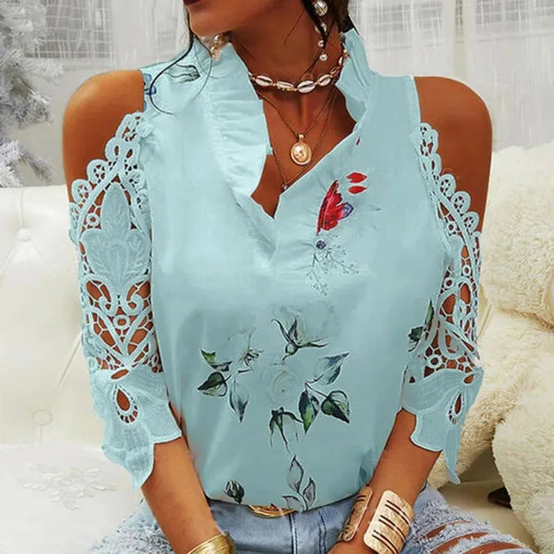 blouse met bloemenpatroon en V-halslijn