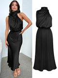 Elegantes Halsrisse Spaghetti Midi Kleid