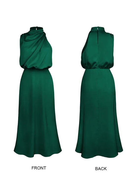 Elegantes Halsrisse Spaghetti Midi Kleid