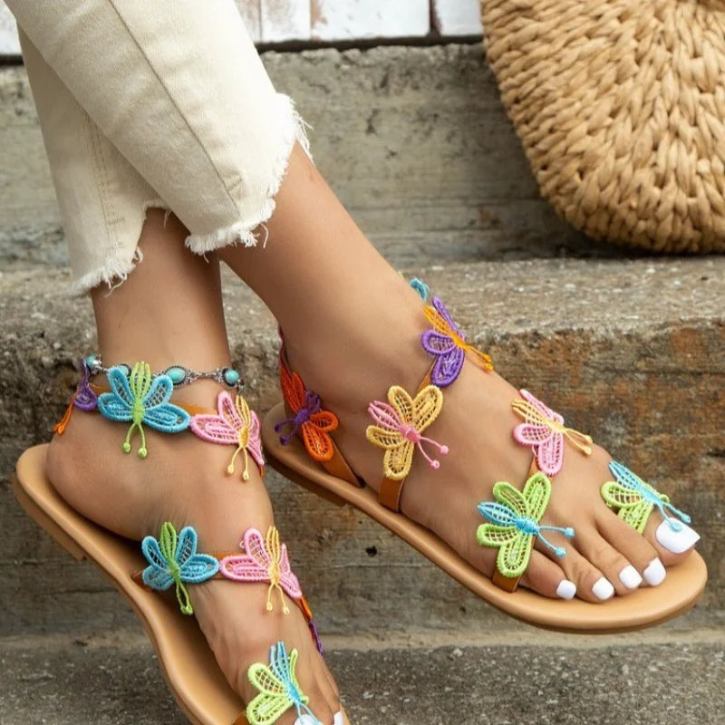 Heidi - Flache Sandalen Mit Bunter Schmetterlingsverzierung
