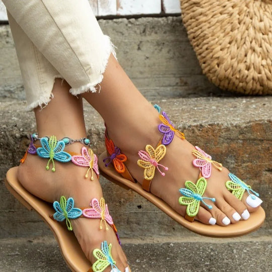 Heidi - Flache Sandalen Mit Bunter Schmetterlingsverzierung