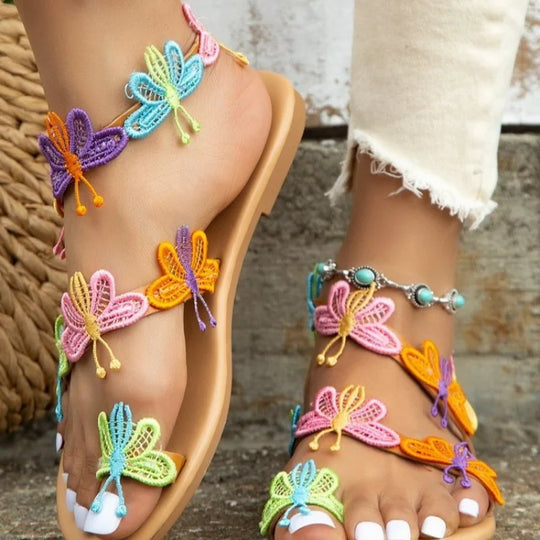 Heidi - Flache Sandalen Mit Bunter Schmetterlingsverzierung