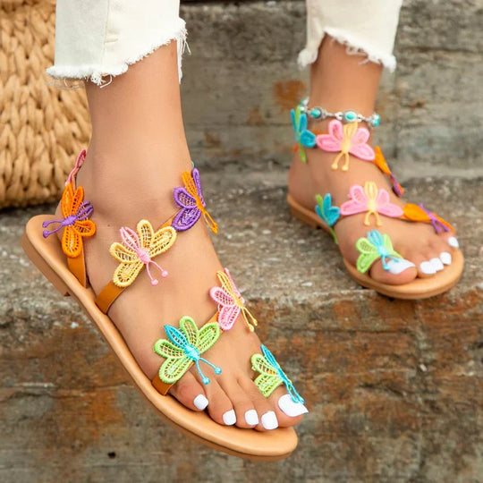 Heidi - Flache Sandalen Mit Bunter Schmetterlingsverzierung