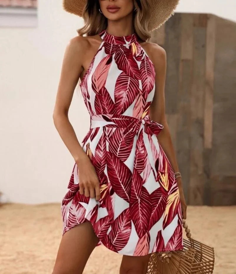 Rotes Halfter-Sommerkleid