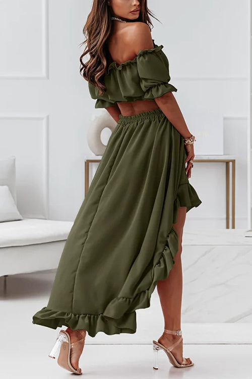 Heidi-Mode | Flügel Off Shoulder Crop Unregelmäßigkeit Rock Set