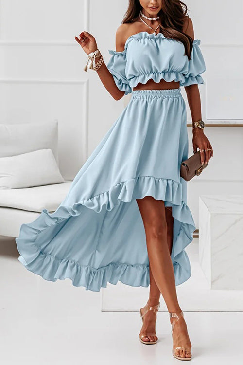 Heidi-Mode | Flügel Off Shoulder Crop Unregelmäßigkeit Rock Set