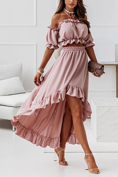 Heidi-Mode | Flügel Off Shoulder Crop Unregelmäßigkeit Rock Set