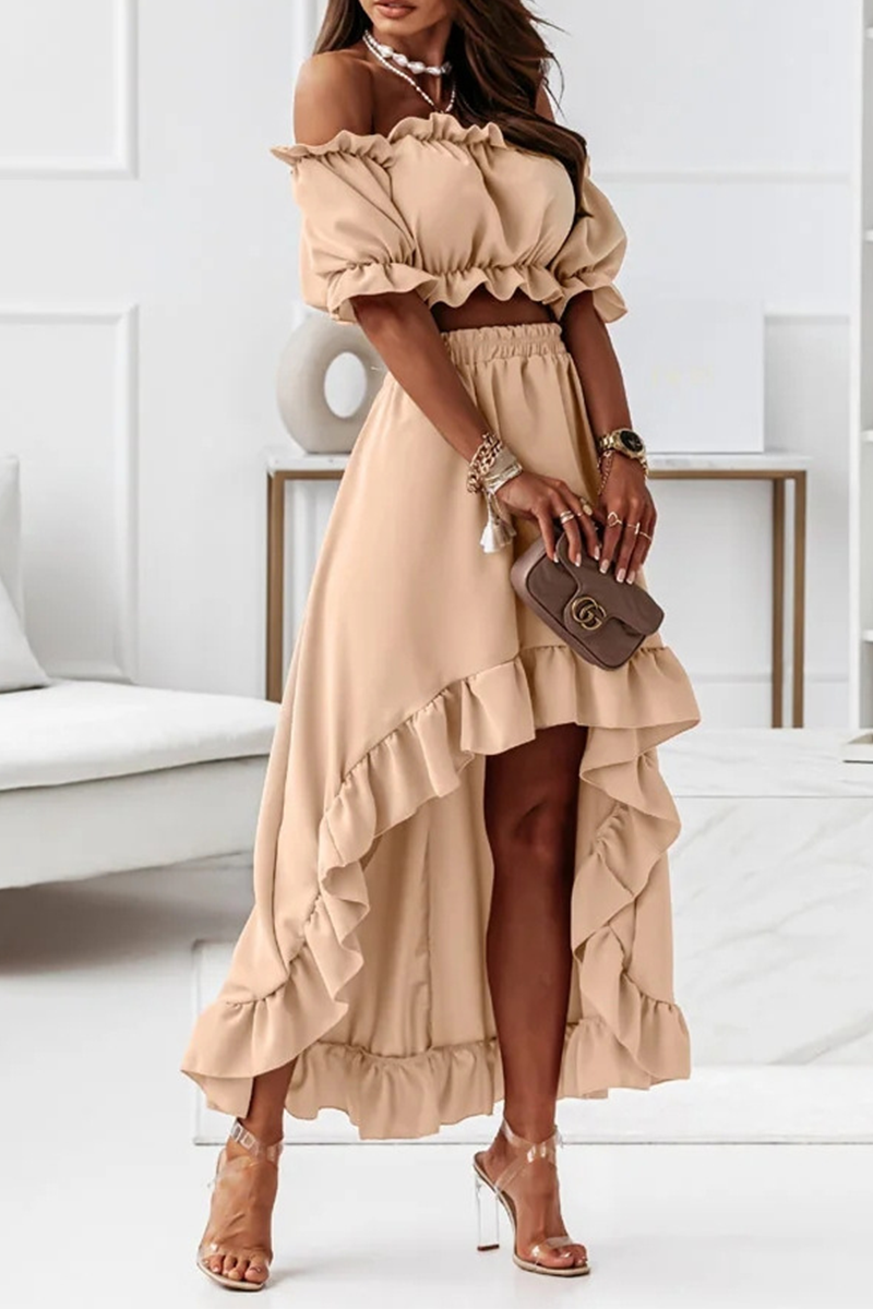 Heidi-Mode | Flügel Off Shoulder Crop Unregelmäßigkeit Rock Set