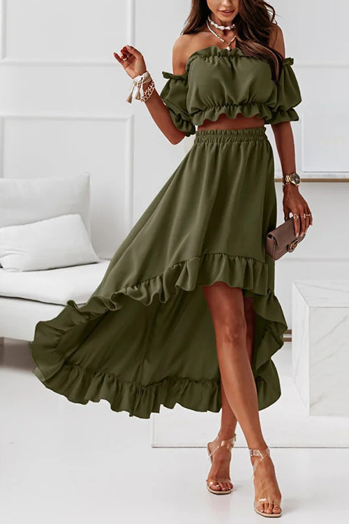Heidi-Mode | Flügel Off Shoulder Crop Unregelmäßigkeit Rock Set