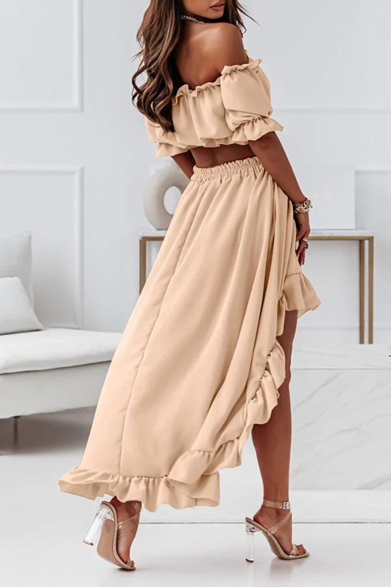 Heidi-Mode | Flügel Off Shoulder Crop Unregelmäßigkeit Rock Set