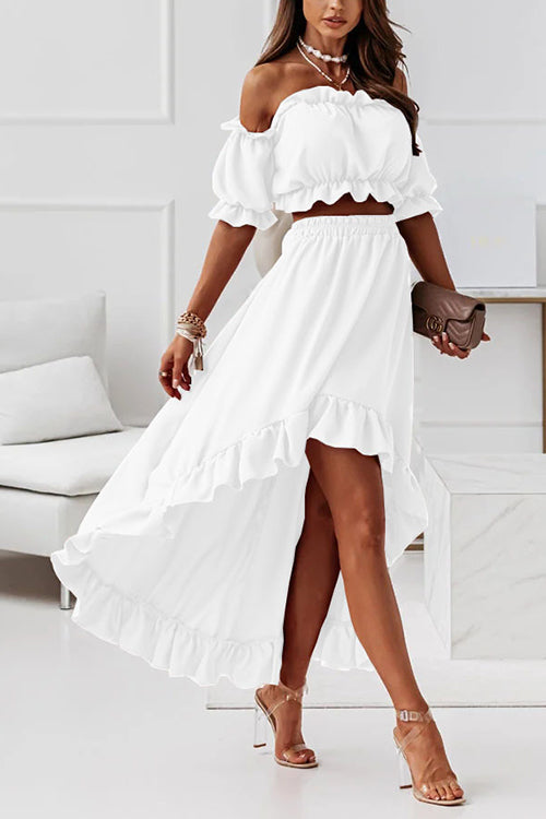 Heidi-Mode | Flügel Off Shoulder Crop Unregelmäßigkeit Rock Set