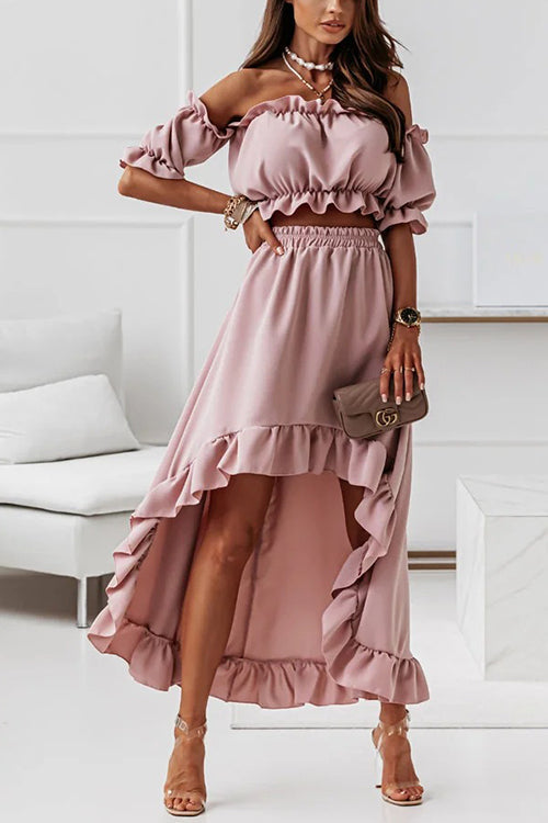 Heidi-Mode | Flügel Off Shoulder Crop Unregelmäßigkeit Rock Set