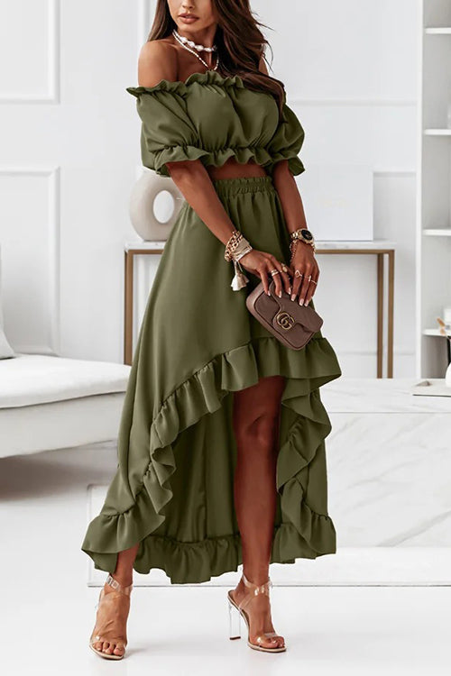 Heidi-Mode | Flügel Off Shoulder Crop Unregelmäßigkeit Rock Set