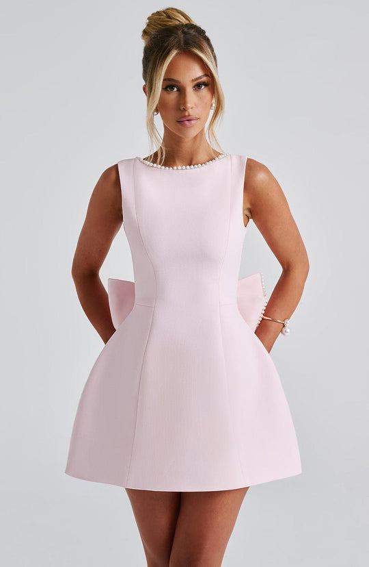 Heidi-Mode | Elegantes Damen Mini Kleid In Rosé Figurbetonter Schnitt