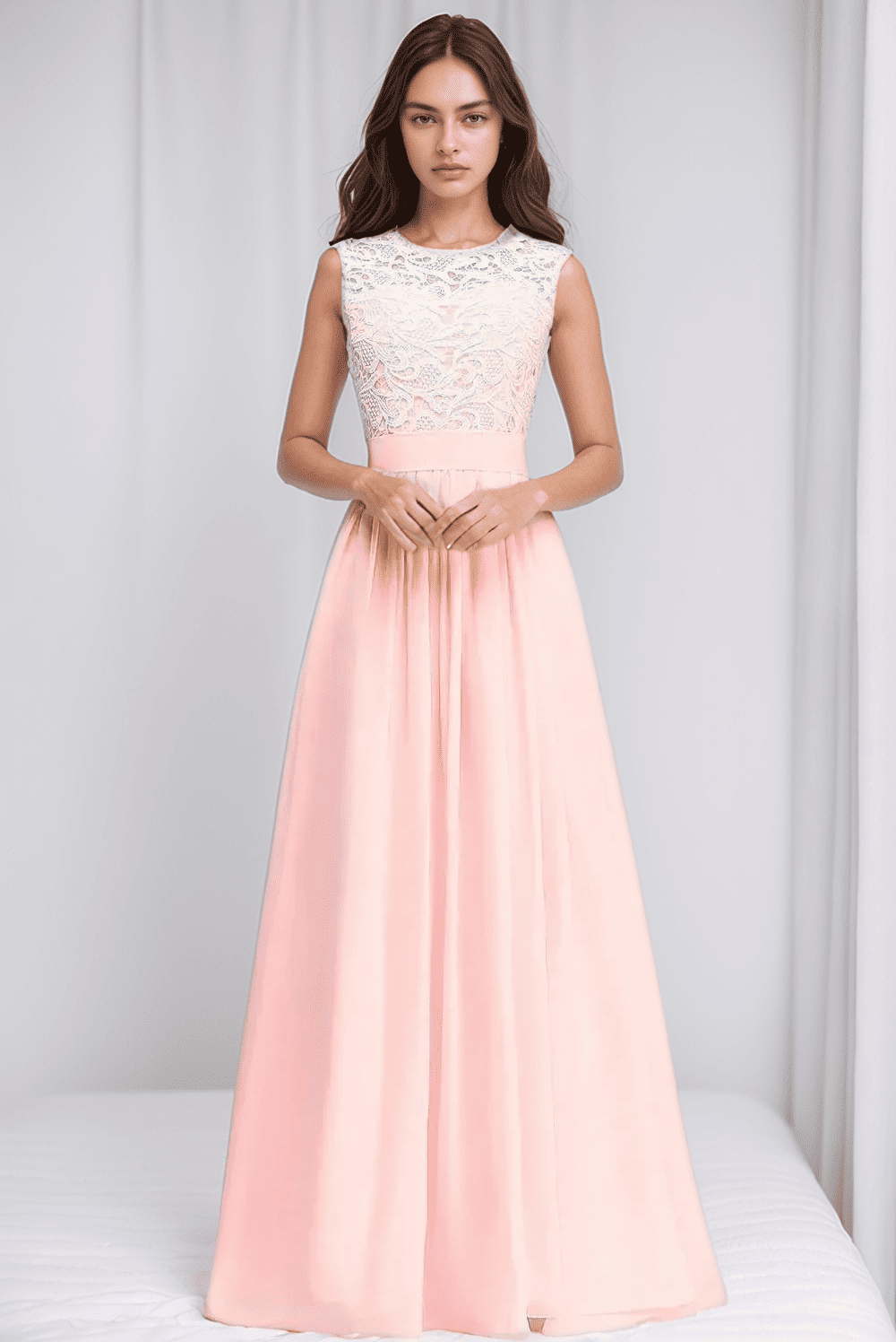 Heidi-Mode | Chiffon Brautjungfernkleid mit Herz Ausschnitt, Fußlänge
