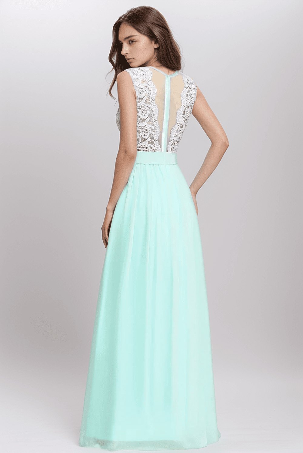 Heidi-Mode | Chiffon Brautjungfernkleid mit Herz Ausschnitt, Fußlänge