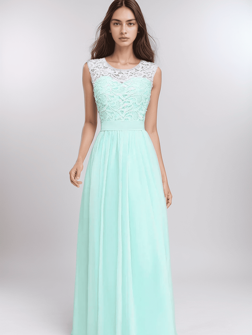Heidi-Mode | Chiffon Brautjungfernkleid mit Herz Ausschnitt, Fußlänge