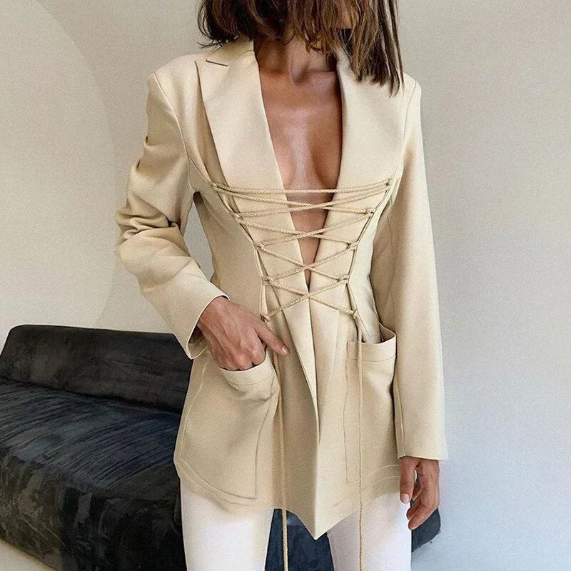 Heidi-Mode | Schnür-Blazer mit Taschen Dünner Mantel
