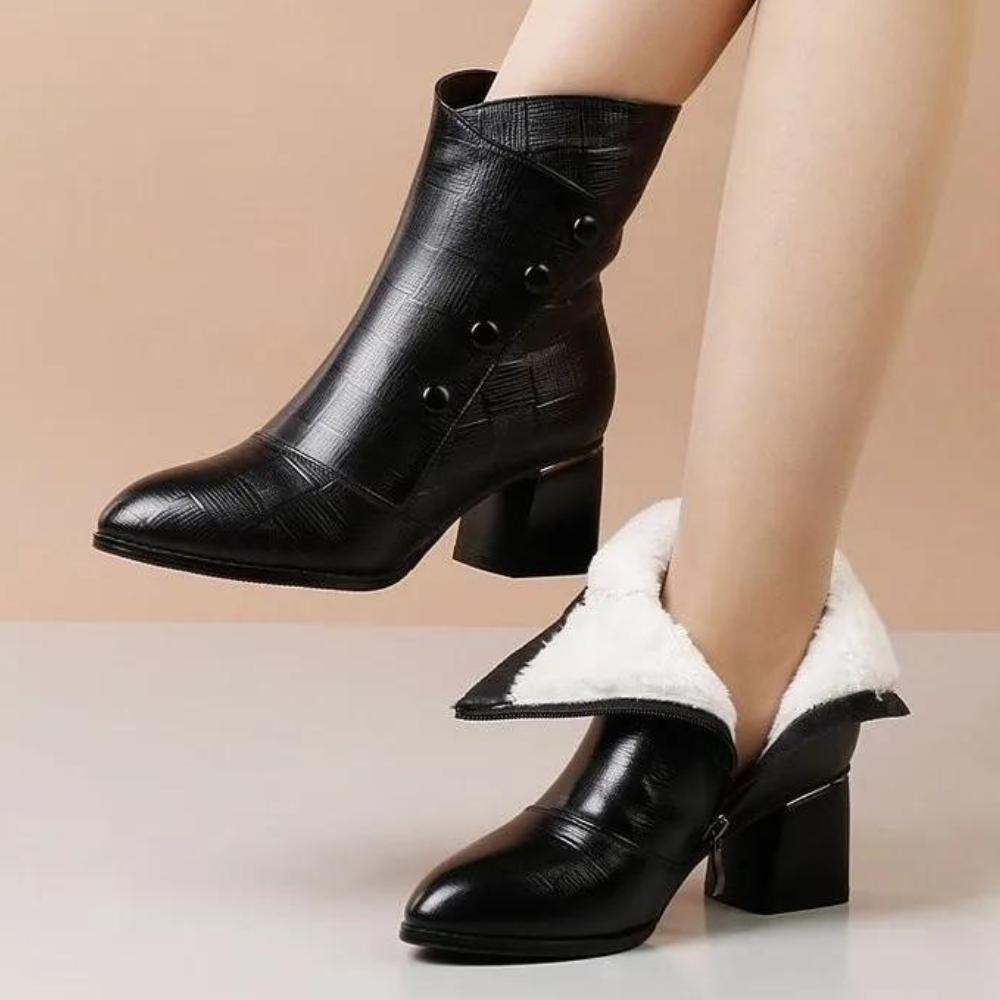 Heidi-Mode | Texturierte Ankle Boots für Damen – Stilvoll & Bequem Blockabsatz