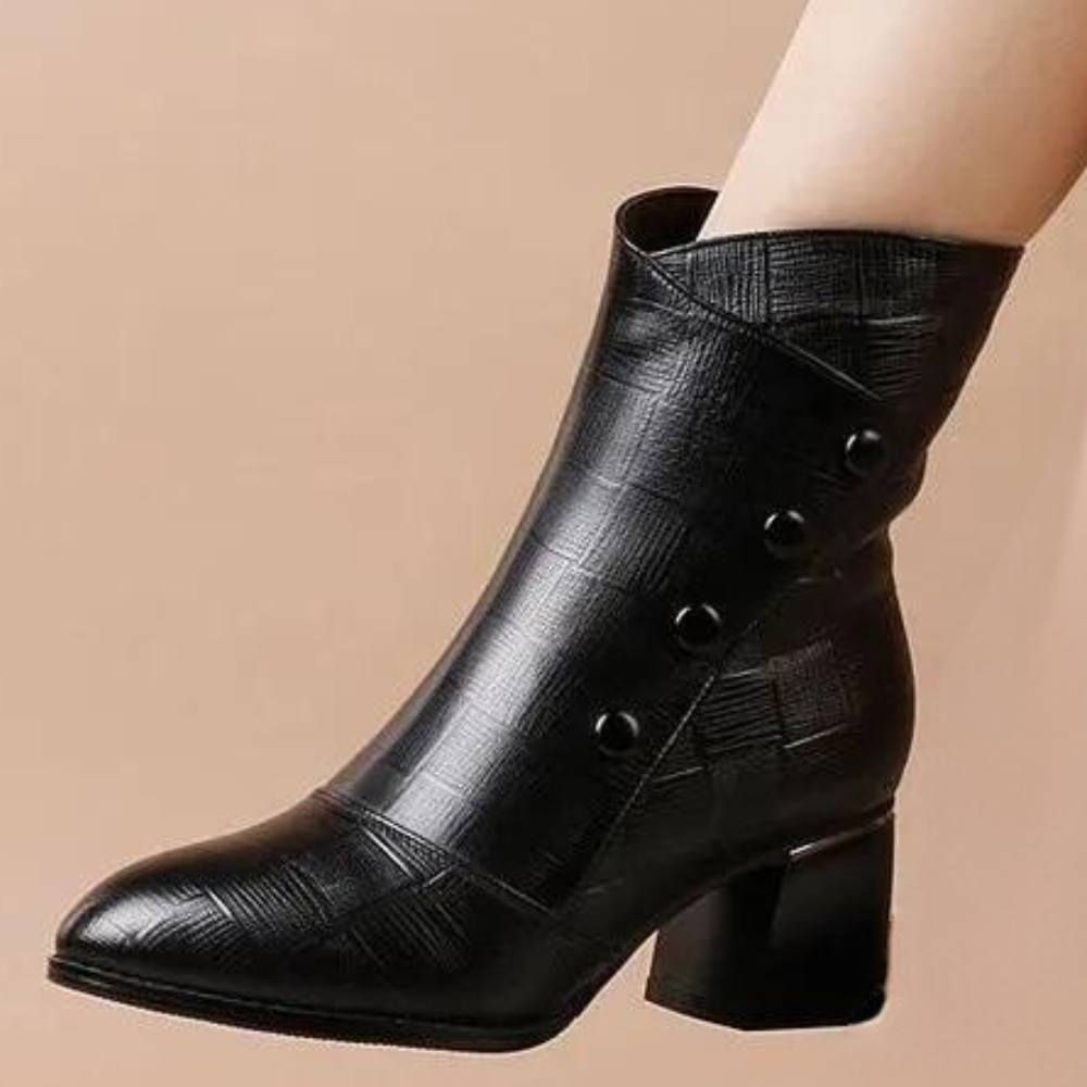 Heidi-Mode | Texturierte Ankle Boots für Damen – Stilvoll & Bequem Blockabsatz