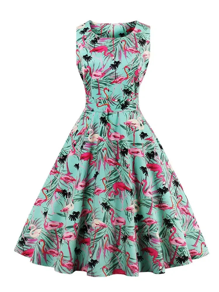 Retro-Kleid mit Flamingodruck