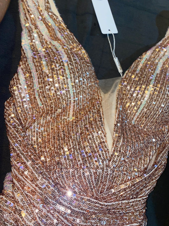 Heidi-Mode | Ärmellose V-Ausschnitt Paillettenkleid Maxi