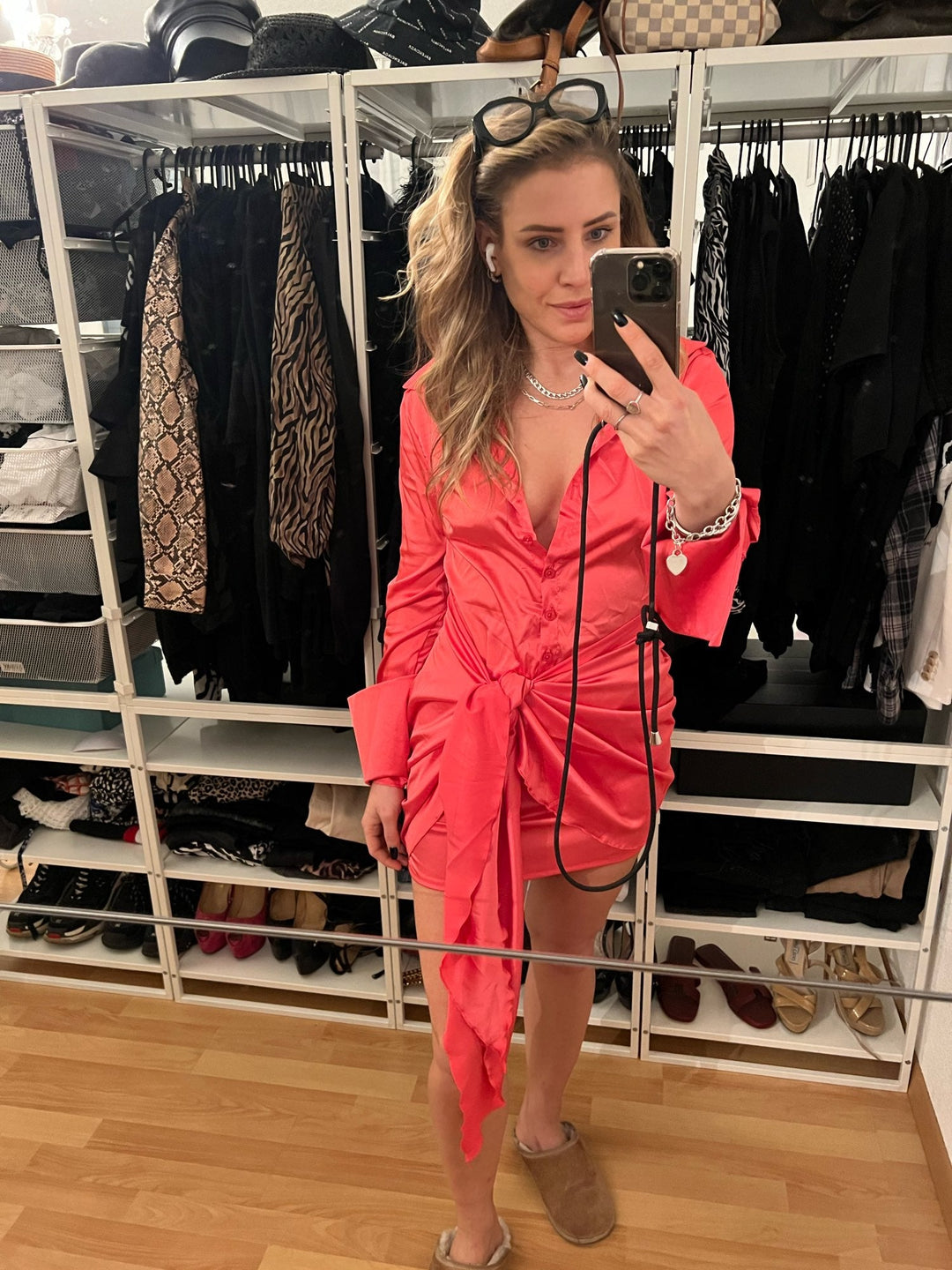 Heidi-Mode | Satin Langarm Bandage Mini Kleider