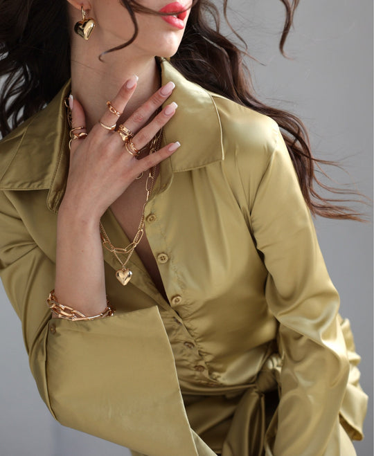 Heidi-Mode | Satin Langarm Bandage Mini Kleider