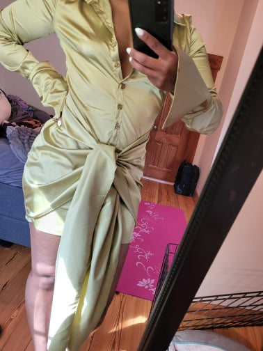 Heidi-Mode | Satin Langarm Bandage Mini Kleider