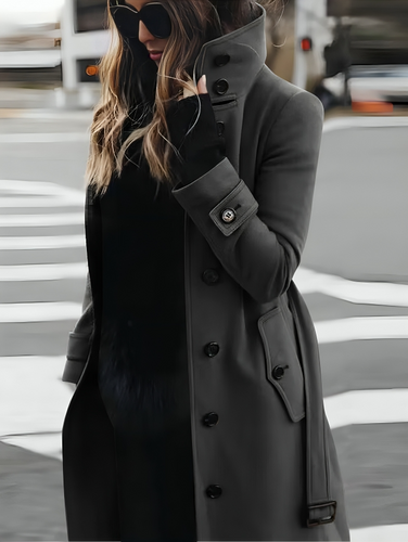 Heidi-Mode | Mantel - Lang mit Hohem Kragen und Bindegürtel