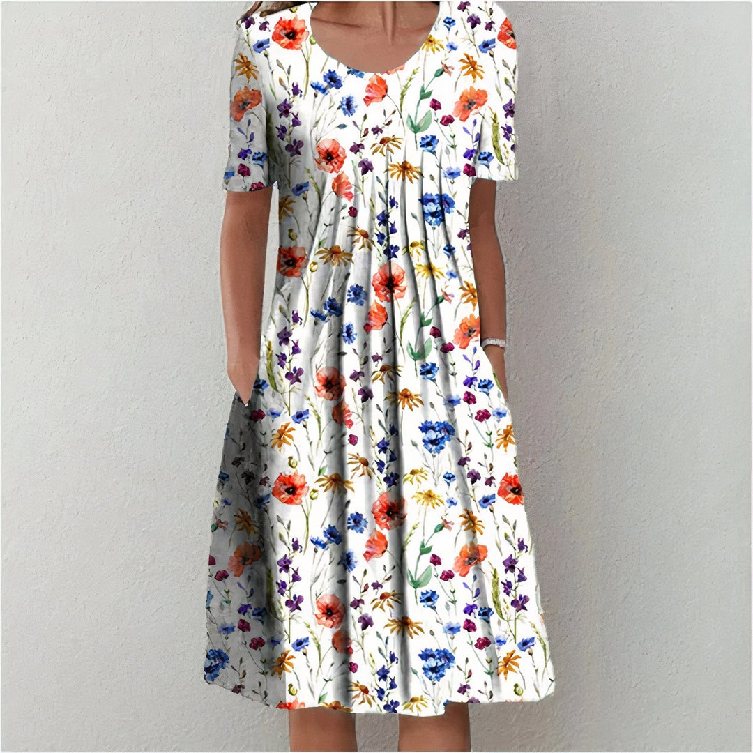 Sommerkleid mit Rundhalsausschnitt und Blumenmuster für Damen
